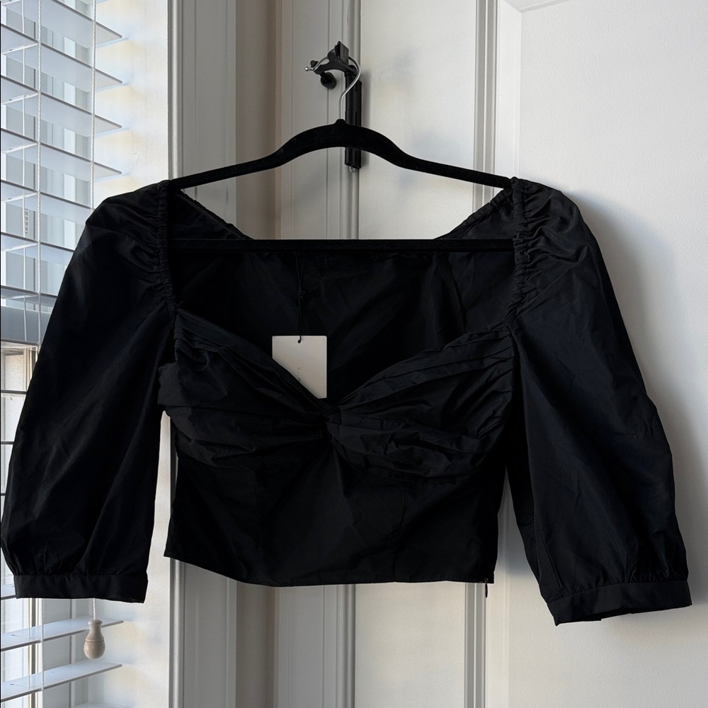 Zara Black Ruched Cropped Blouse